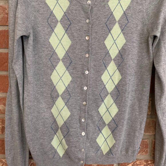 Ralph Lauren Polo Jeans Argyle Gray Women's Medium Button Down Cardigan Sweater - Picture 7 of 13